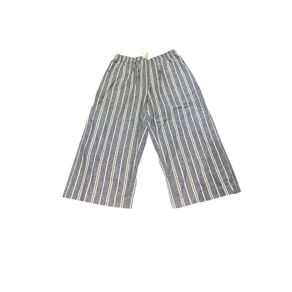Beach Lunch Lounge Women M Blue White Stripe Linen Blend PullOn Capri Pant  Boho - Picture 1 of 7